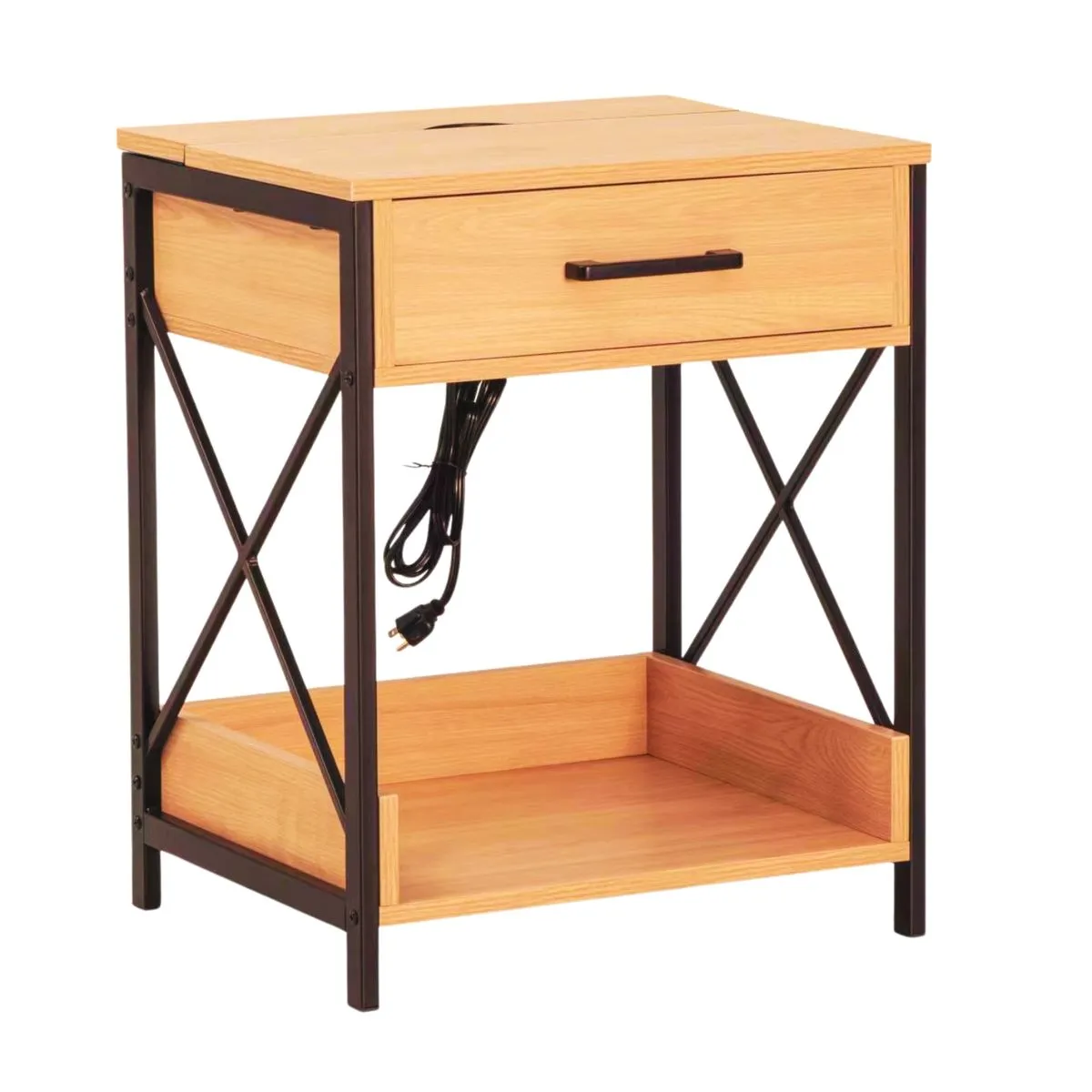 Bedside Pedestal with Drawer, Shelf & USB Charging Ports