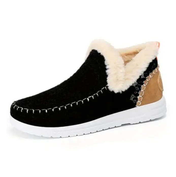 Women's Cozy Flannel Ankle Booties with Faux Fur Trim