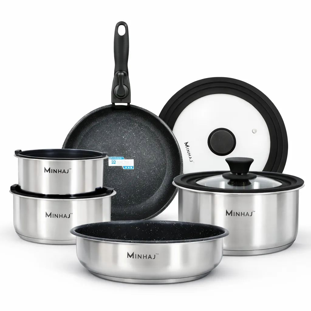 Minhaj Homeware 11 Piece Stackable Stainless Steel Cookware set