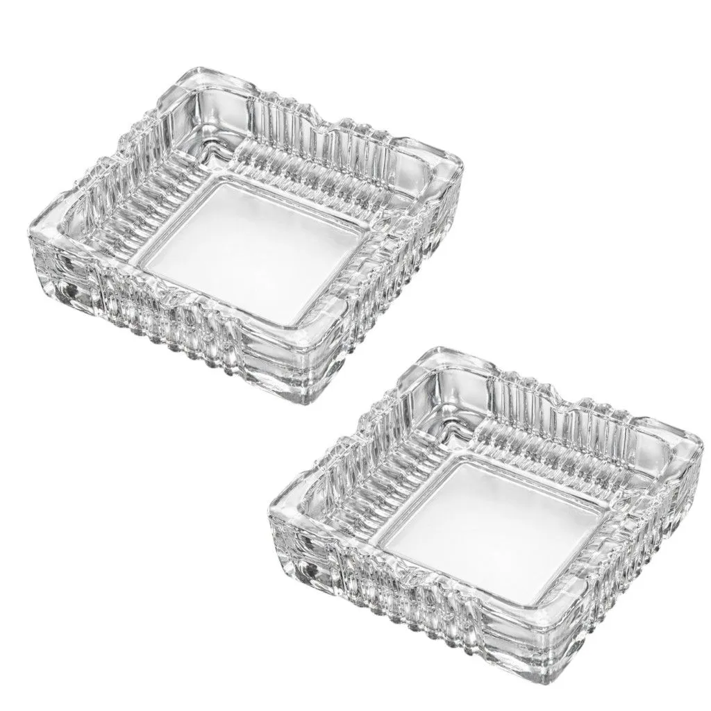 2 Pack - Medium Crystal Glass Square Ashtray - Transparent