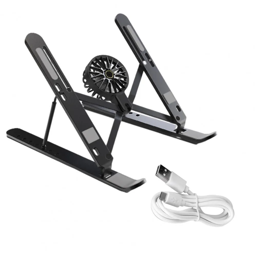 Portable Laptop Stand with Fan Notebook Holder for Desk Cooling Rack - Black