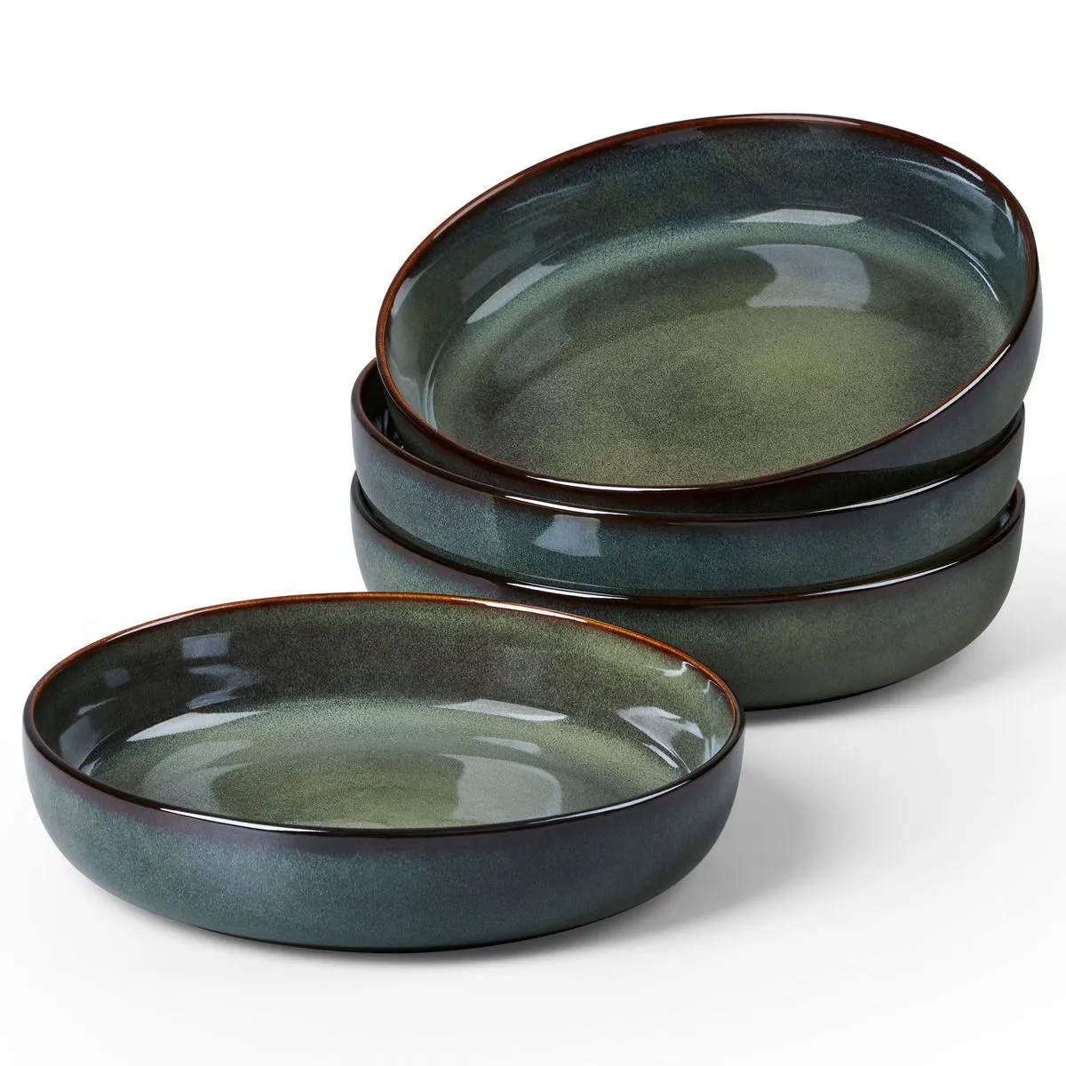 HOMGEM Stoneware Pasta Bowls, 35oz Large Salad Pasta Serving Bowl Set of 4 - Dark Green