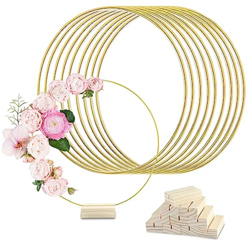 10Pcs 12In Metal Floral Hoop Centerpiece With Stand