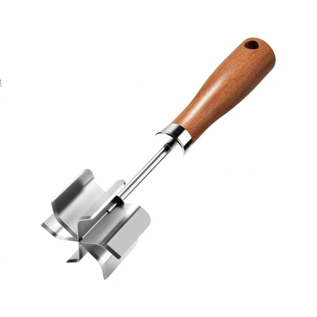 6-Blade Stainless Steel Meat Chopper - Wooden Handle Hamburger Smasher
