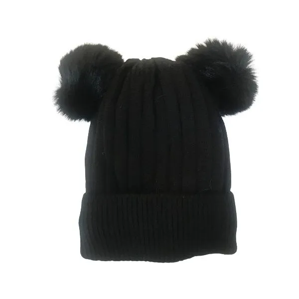 Kids Warm Winter Wool Knitted Beanie with Pom Pom Tassels