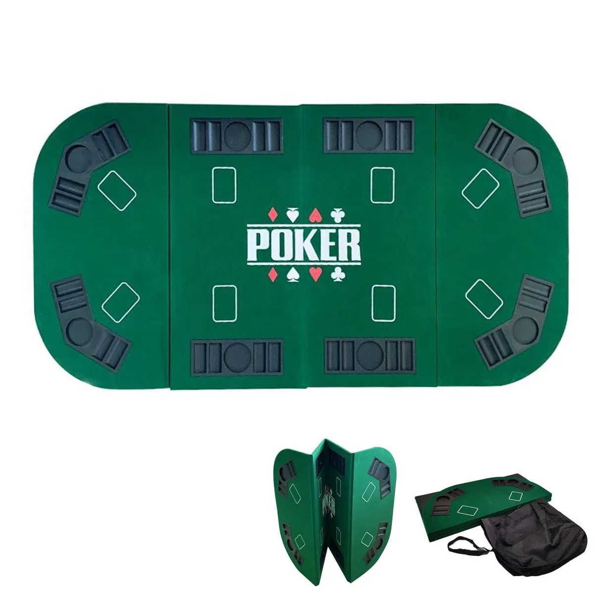 160×80cm Foldable Oval Poker Table Top Portable Texas Hold'em Game Mat