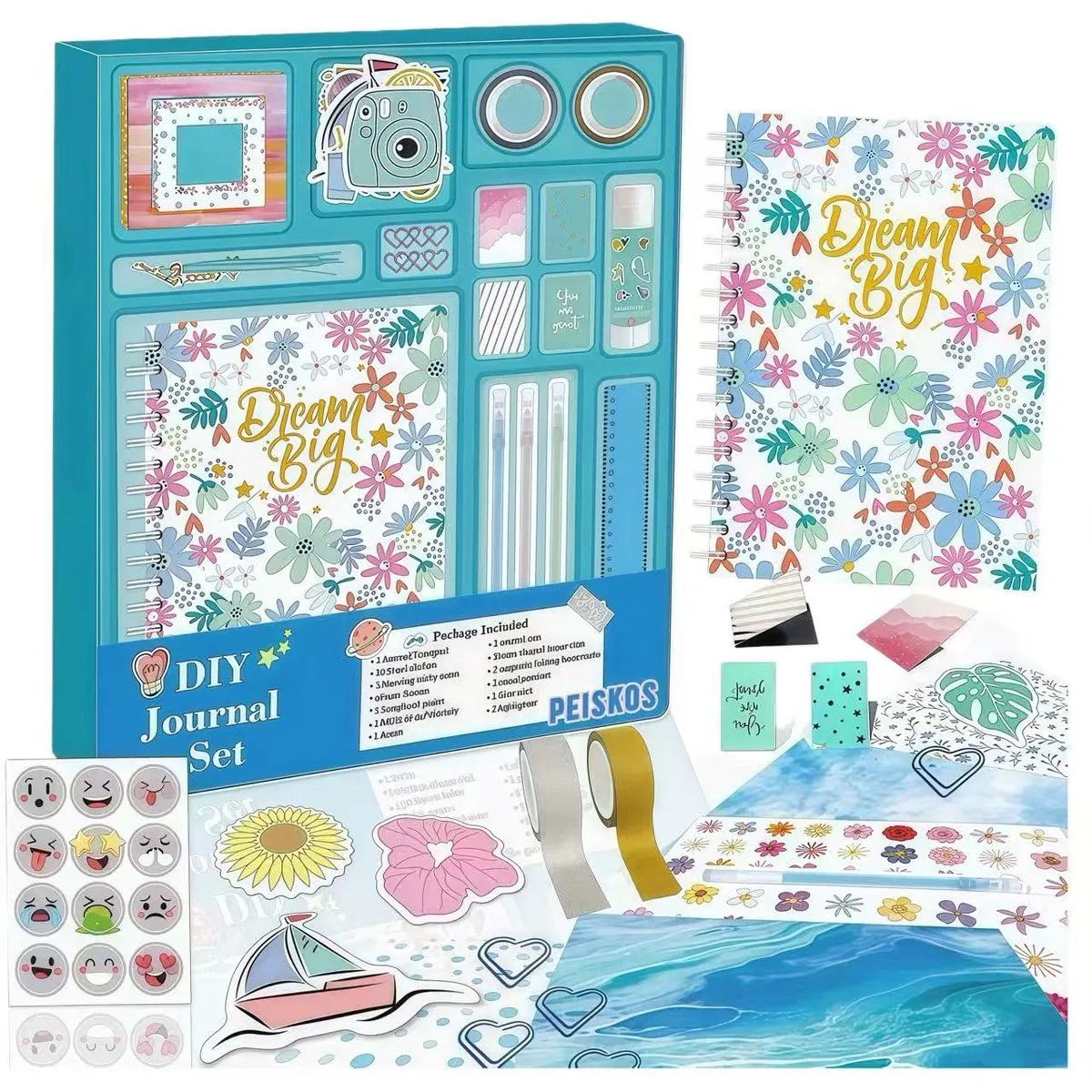 PEISKOS DIY Journal Art Craft Kit Scrapbook Supplies Stationery for Girls - Blue
