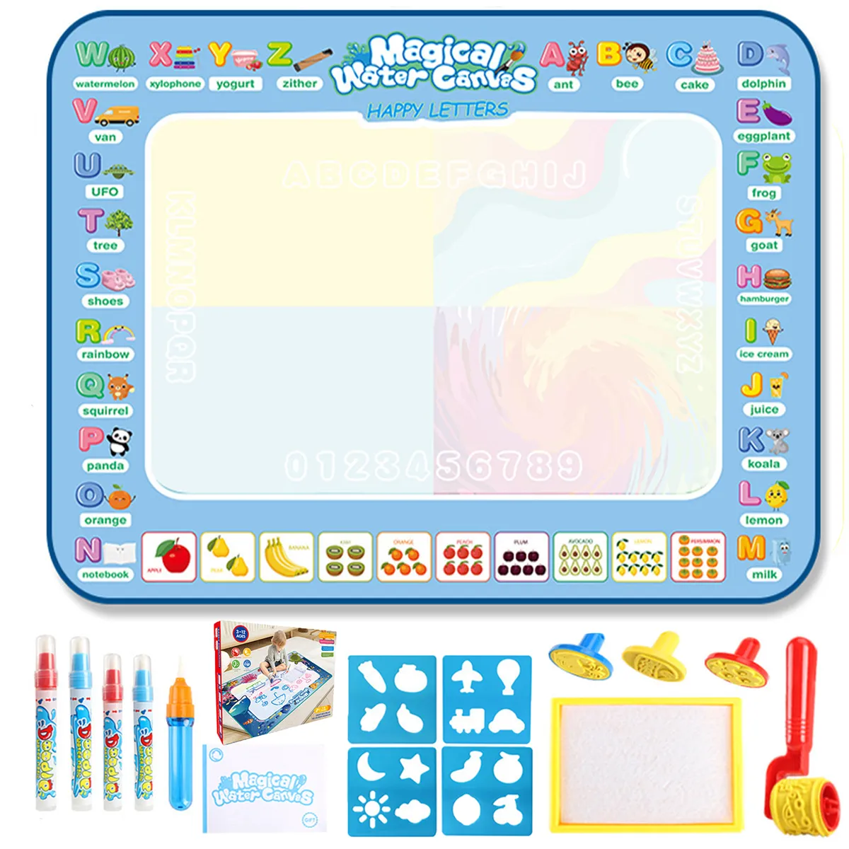 Water Drawing Mat Kids Water Doodle Children Mat Educational Drawing Toys - Blue