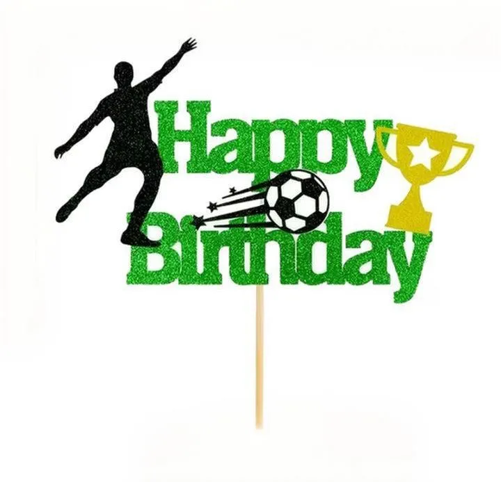 Chivasa Elite Soccer Theme Happy Birthday Cake Topper - Green Glitter