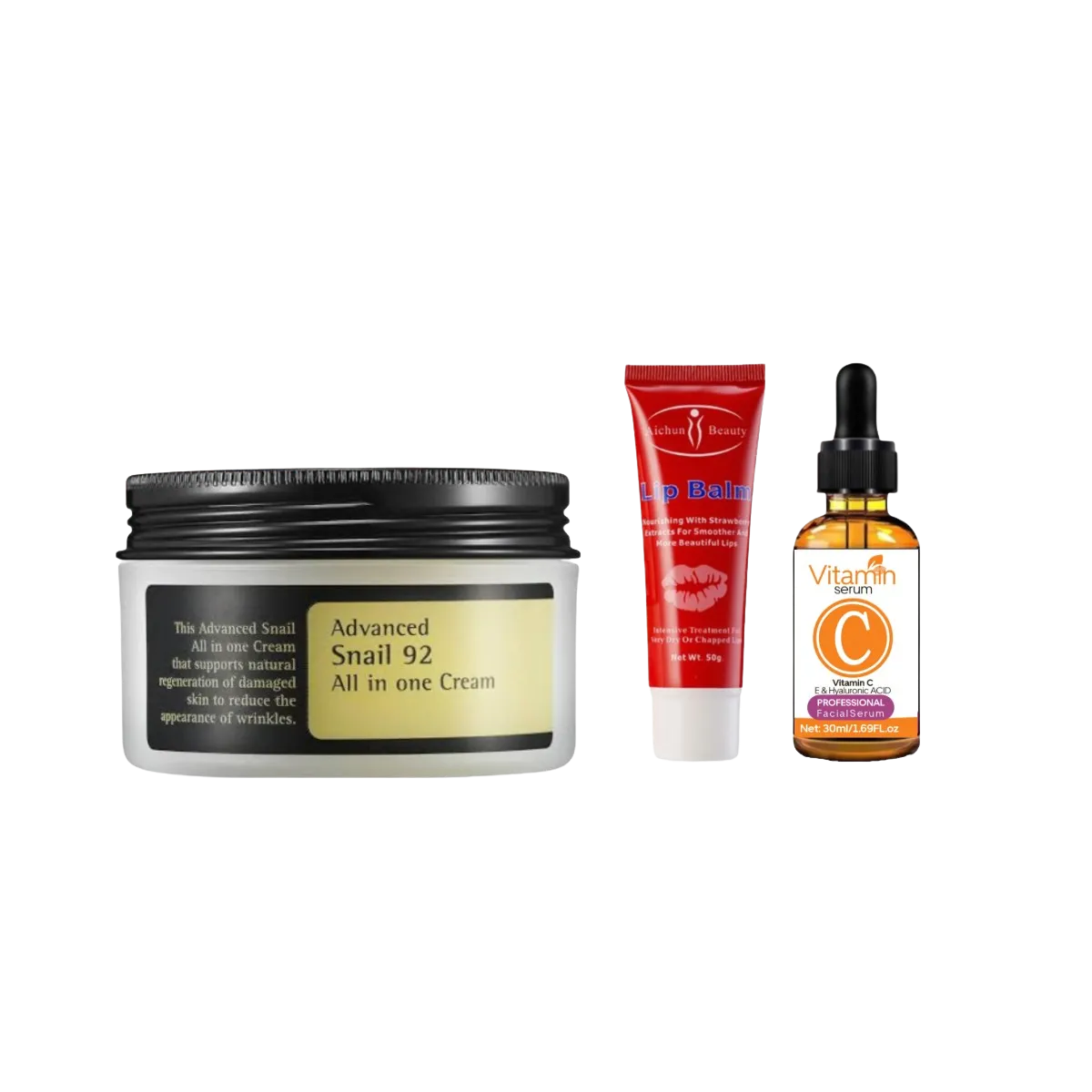 Advanced Snail 92 All In One Cream, Lip Balm for Dry Lips & Vitamin C Serum