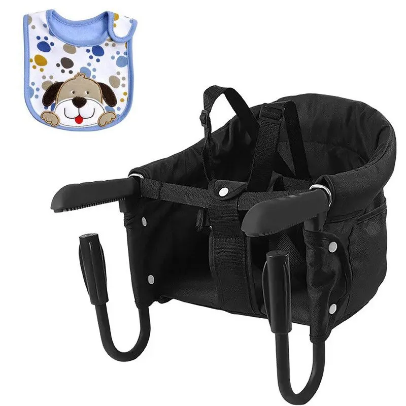 Toddler portable dining table,baby table chairs easy installation and bib. - Black
