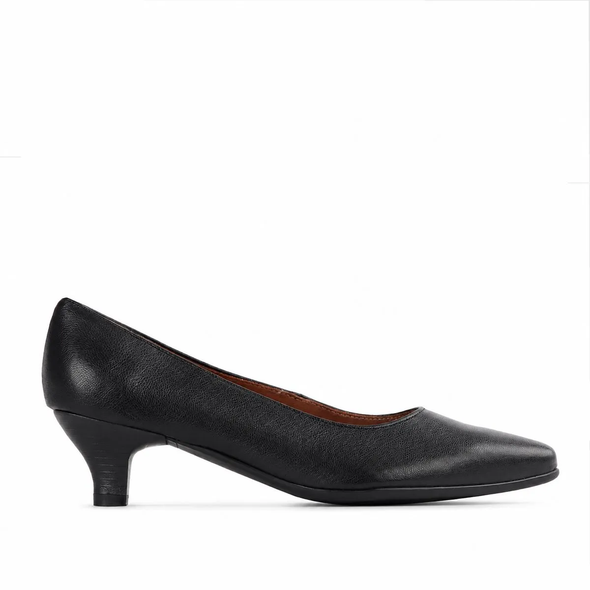 Froggie Women's Kitten Heels Court Shoe- Black Leather - 10984