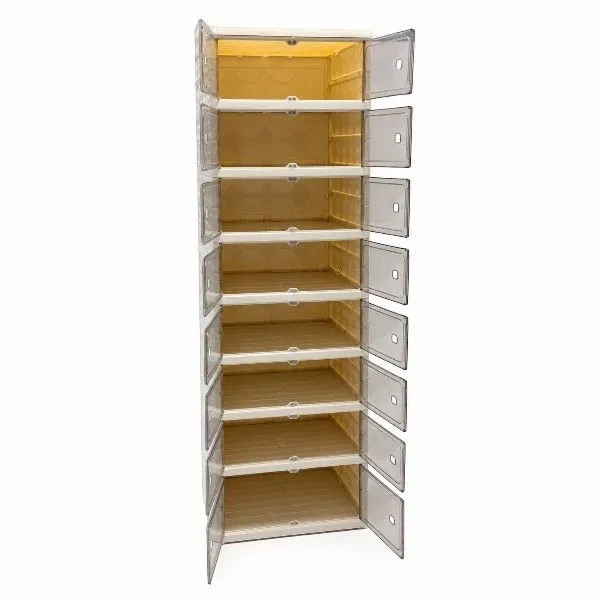 8-Tier Foldable Shoe Storage Cabinet with Transparent Doors,White Shoe Rack