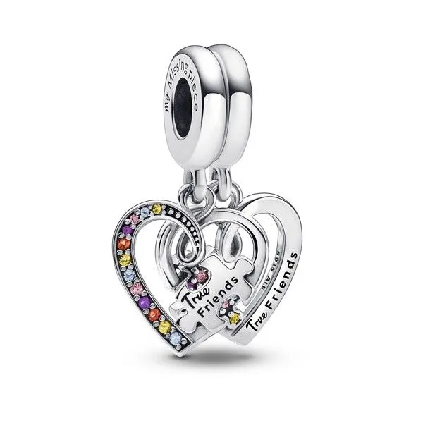 Puzzle Piece and Hearts Friendship Split Dangle Charm