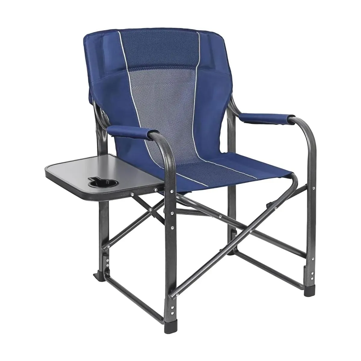 Foldable Fishing Chair Camping Seat Director Chair with Side Table - Blue Mesh