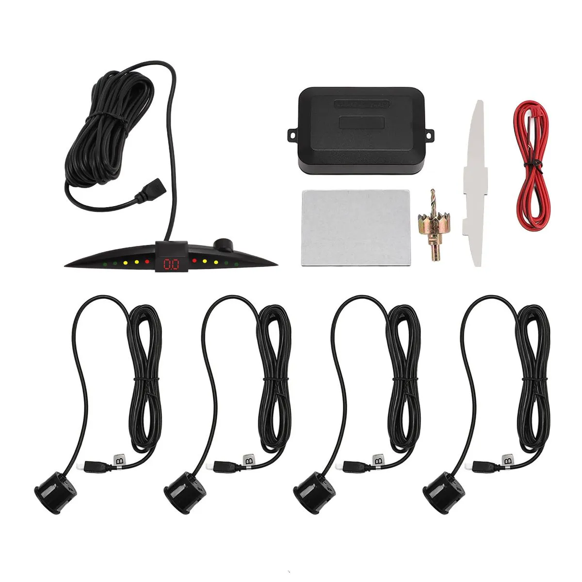 Reverse Radar, 4 Sensors, LED Display, Black