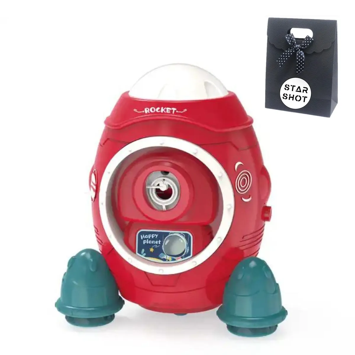 Children's Rocket Bubble Maker Toy and Gift Bag - Red