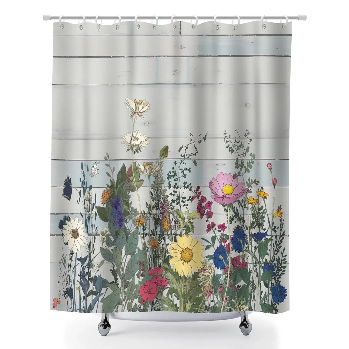 Polyester Fabric Shower Curtains, 180x180cm Tropical Floral Bathroom Decor