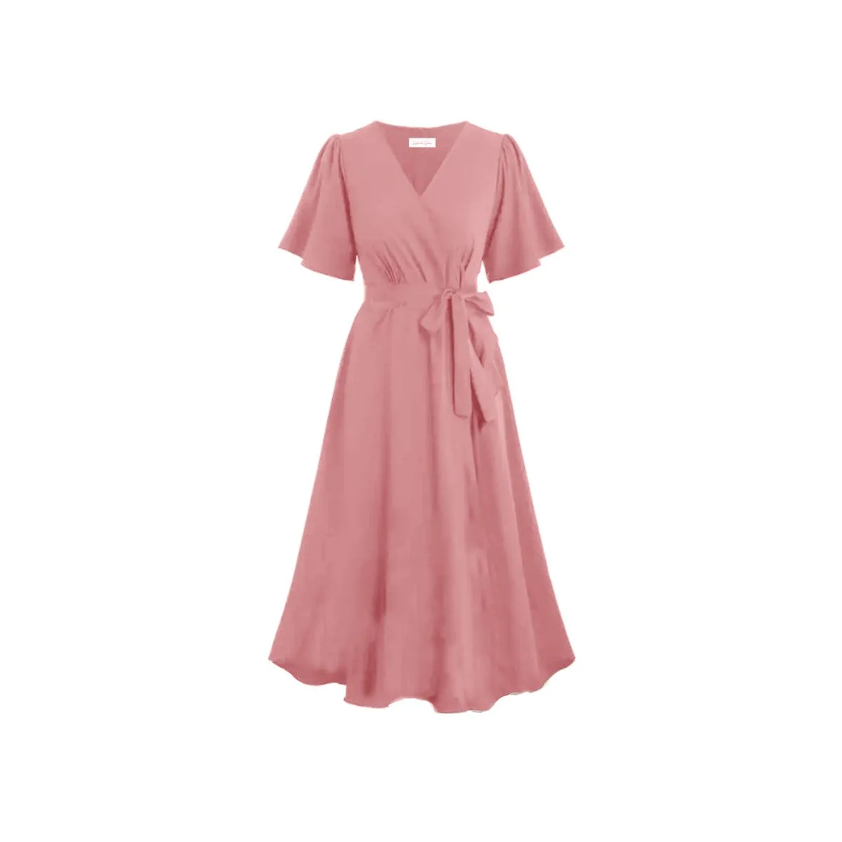 Hannah Grace Maternity Pink Short Wrap Dress with Pockets