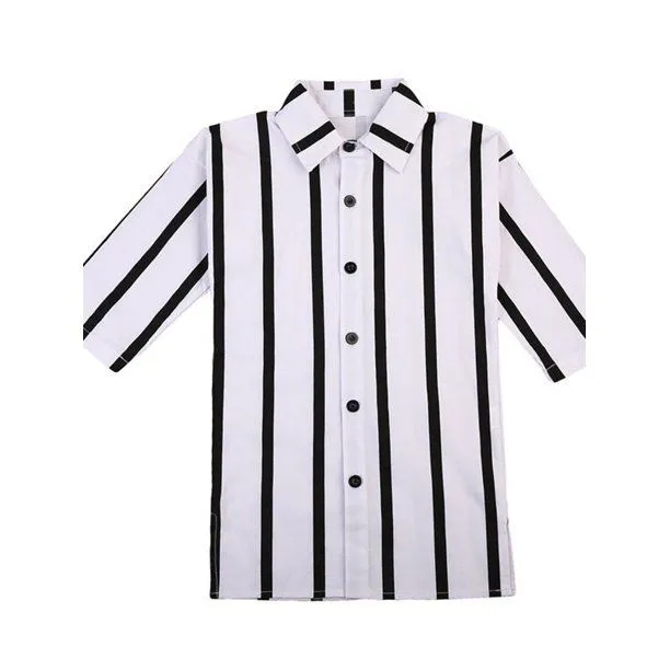 Children Striped Shirt Dress Black & White with Turndown collar