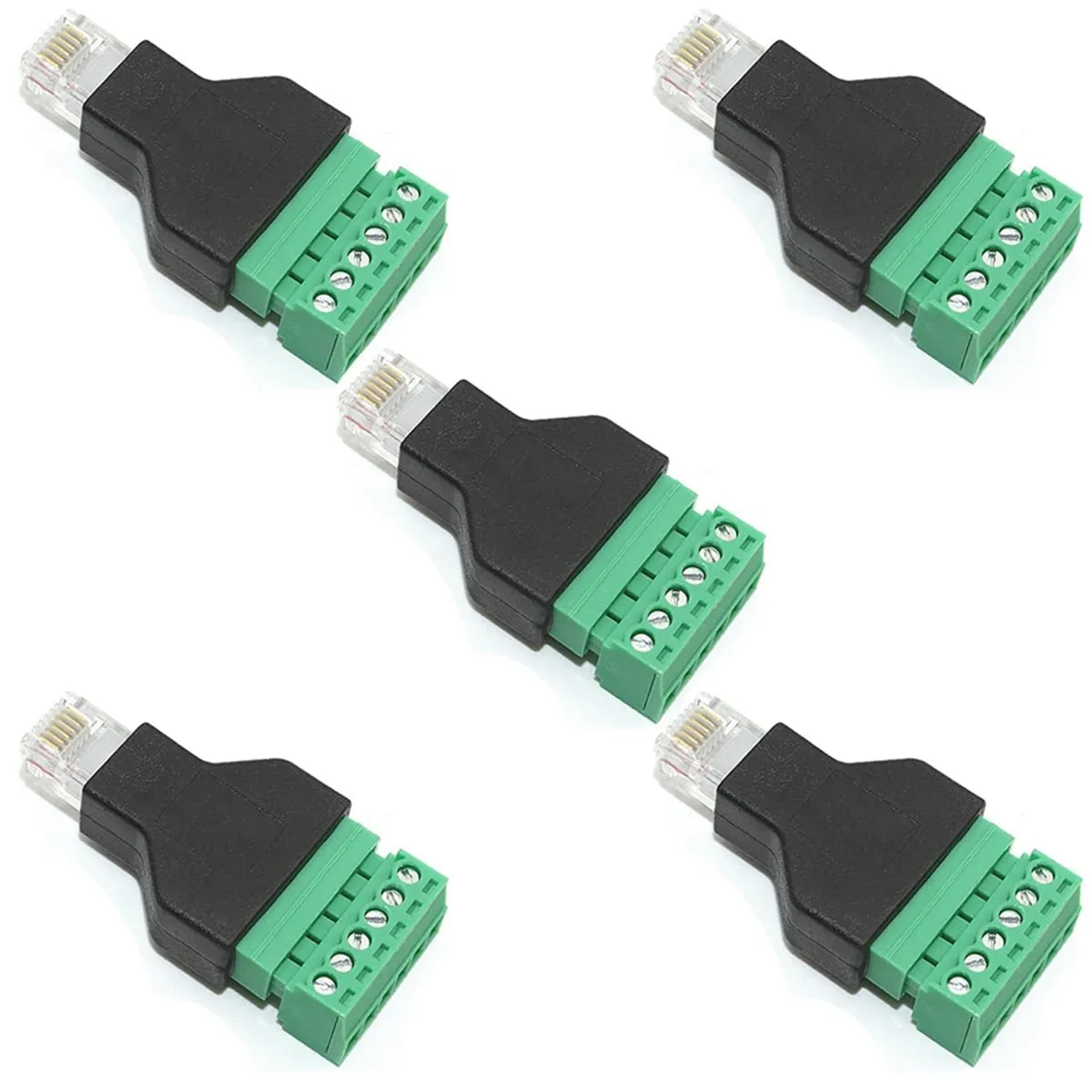 5 Pcs RJ12 Male to 6 Pins Screw Terminal Block Adapter