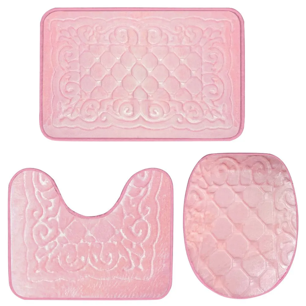 Ultra Soft 3 Piece Bathroom Rugs Set Pattern Design - Baby Pink