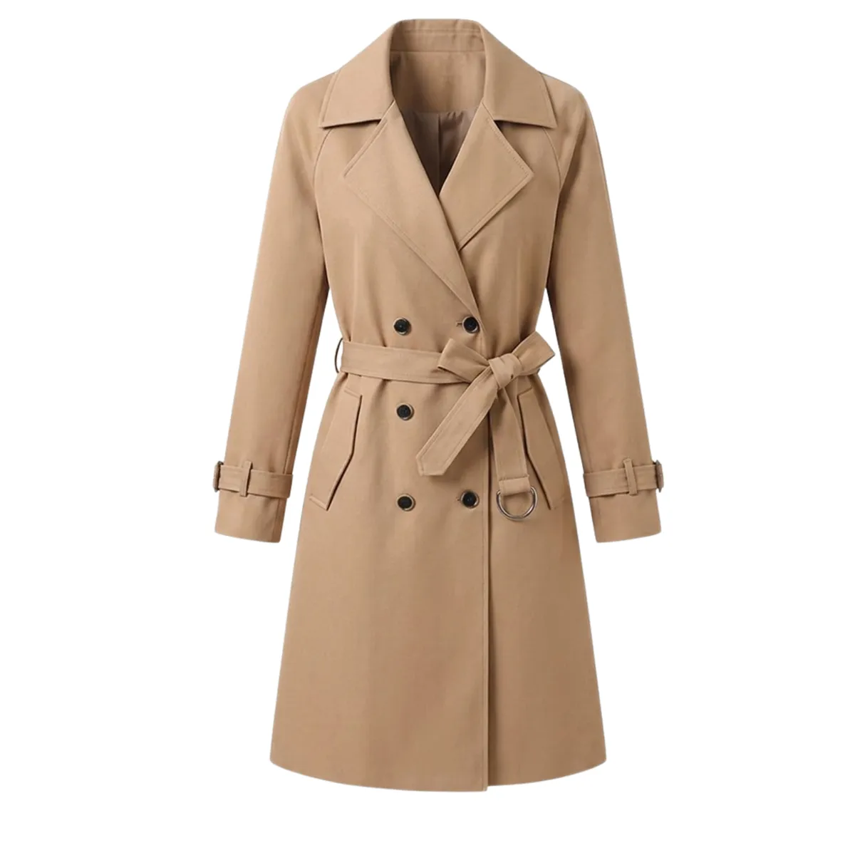 Womens Classic Double Breasted Long Trench Coat Casual Outerwear