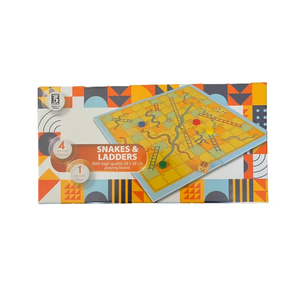 Snakes & Ladders Board Game With Wood Pieces (28cm x 28cm)
