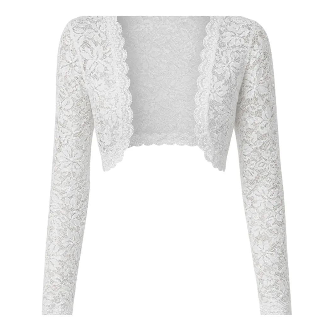 Lace Long Sleeve Shrug - White - 2XL