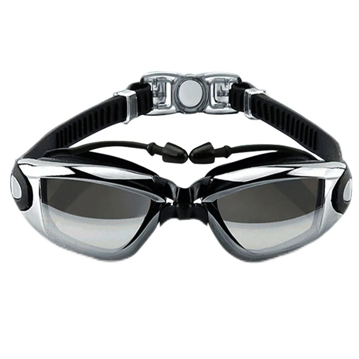 Adult Anti-Fog Mirrored Swim Goggles Enhanced Clarity UV Protection - Black