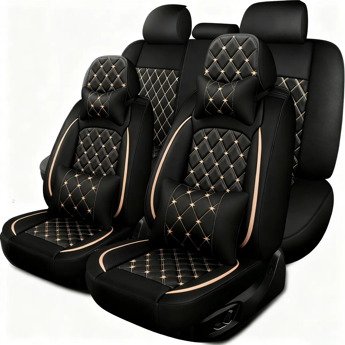 PU Leather Car Seat Covers Universal Car Accessories Full Set Seat Cover - Black, Gold