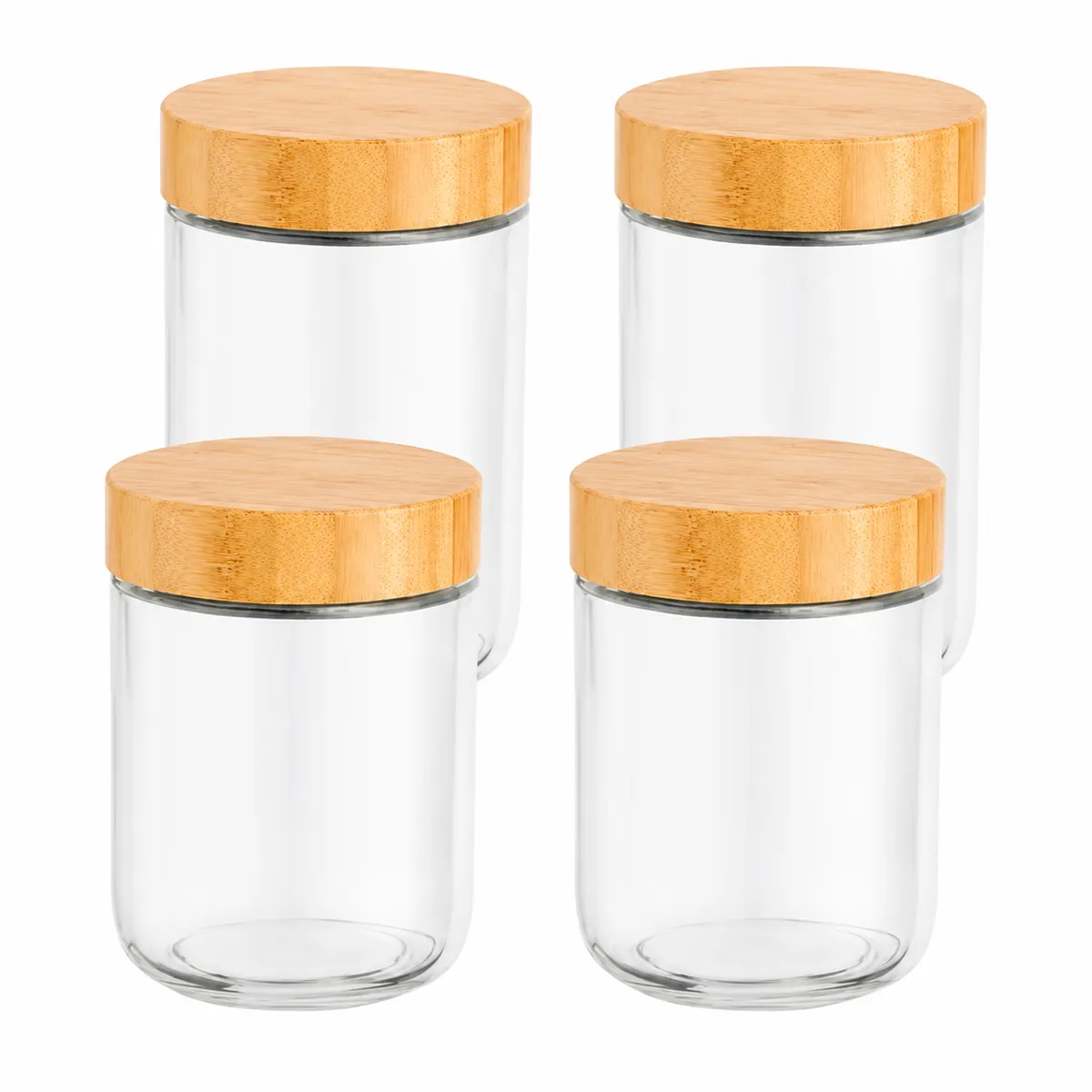 4 Piece 470ml Glass Food Storage Jar Set with Bamboo Lids