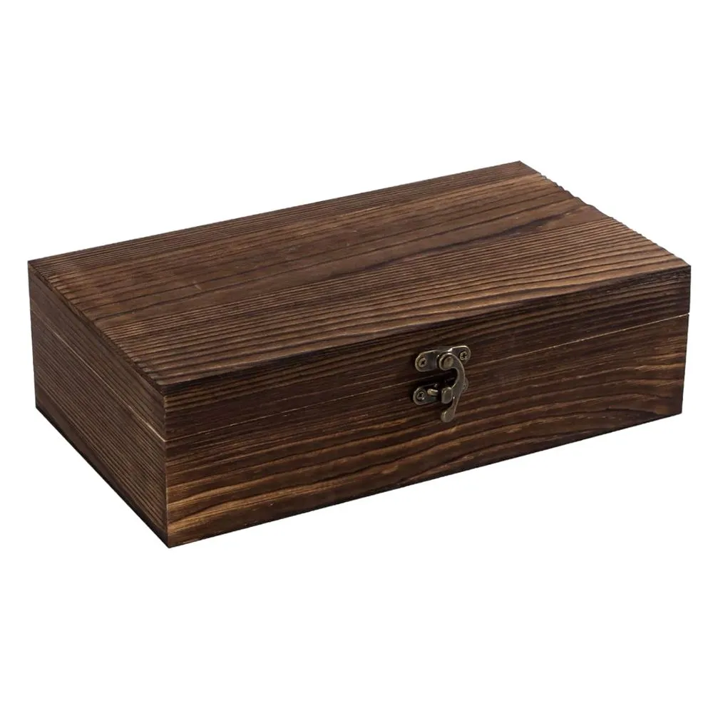 Decor Multi-Use Mini Unfinished Wooden Lockable Storage Container - 20cm - Dark Brown