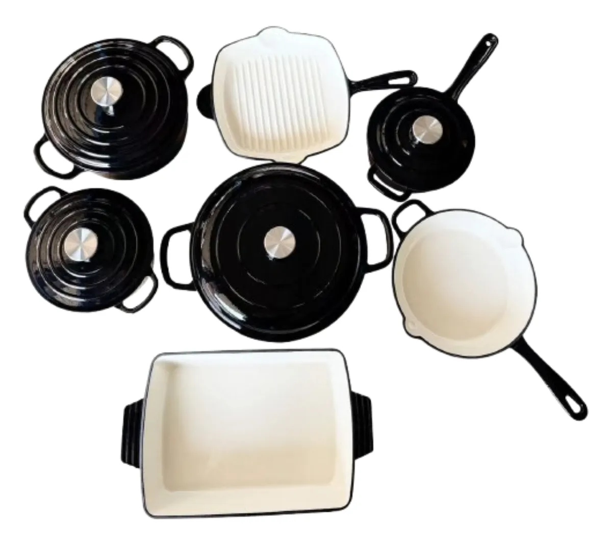 Premium 11-Piece Enamel Cookware Set - Durable Nonstick Pots, Pans & Grill - Black