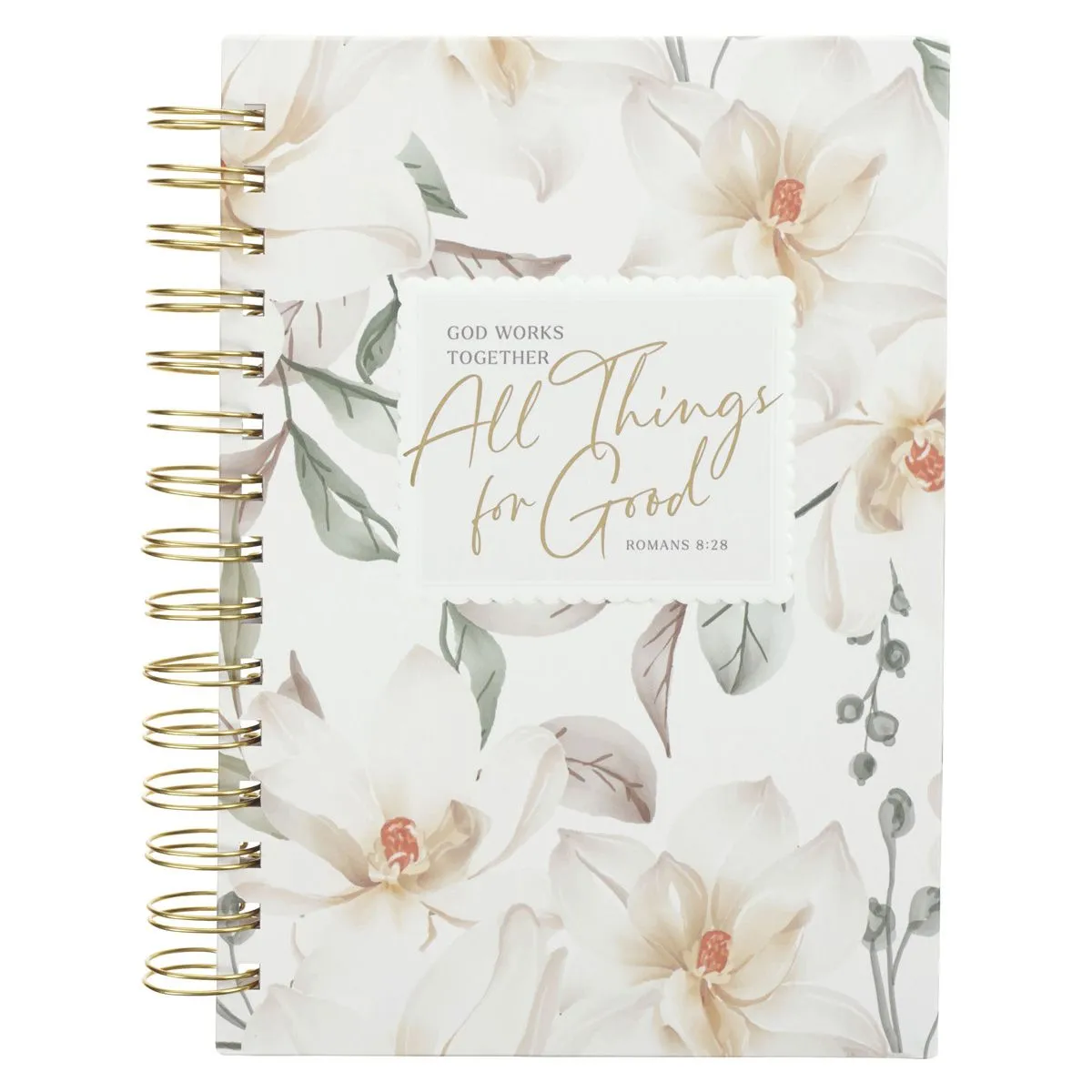 Hardcover Wirebound Journal - All Things for Good, White Magnolias