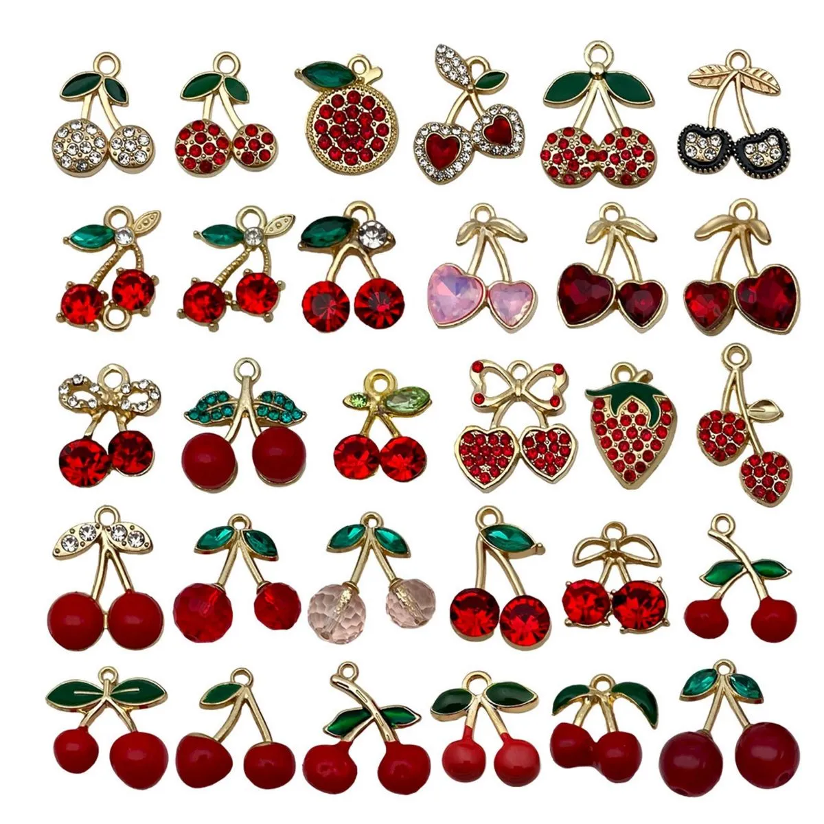 30PCS Style Rhinestone Cherry Charm Fruit Charms Craft Jewellery Making Kit