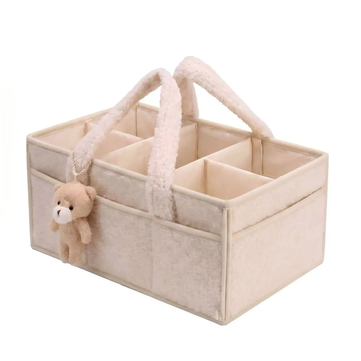 Baby Diaper Caddy Organizer, Large Portable Nursery Storage Basket -Beige