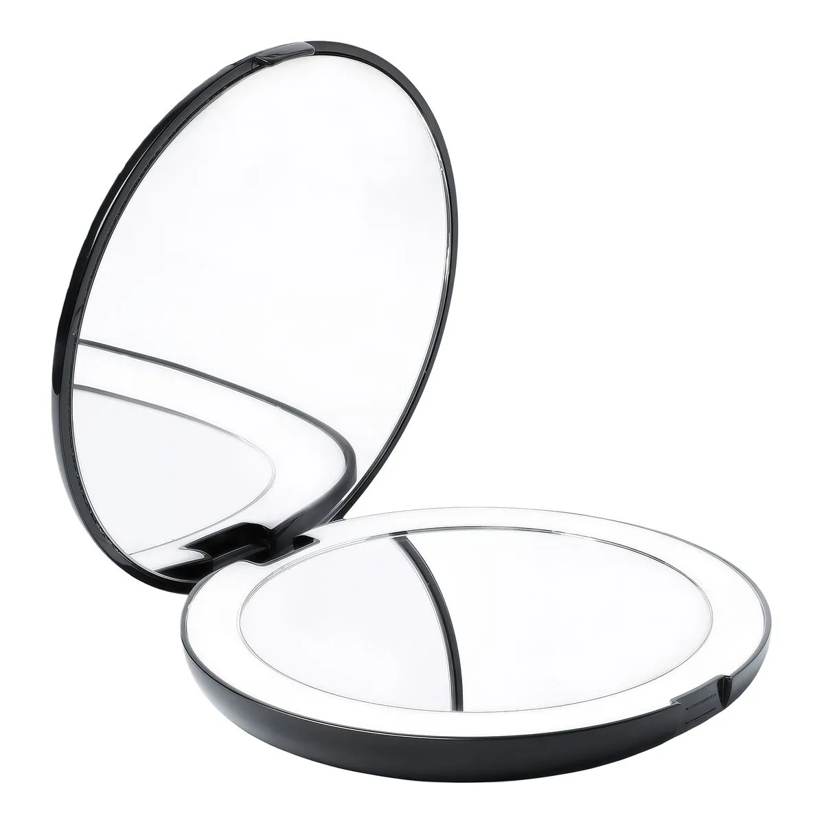 LED Portable Makeup Mirror, 9 cm, 1/10 Times Enlarged, Black, Compact