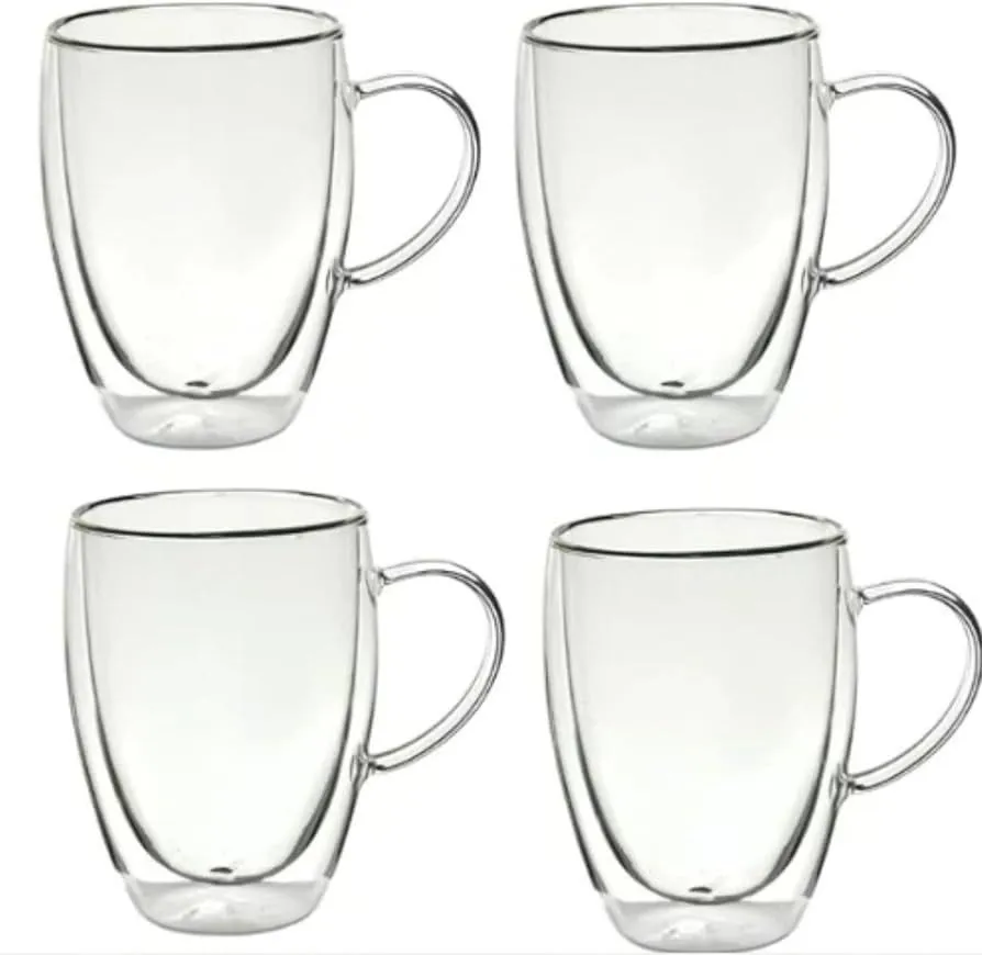 Double Walled Glass Coffee Cups, Insulated Latte Glasses Mugs With Handle