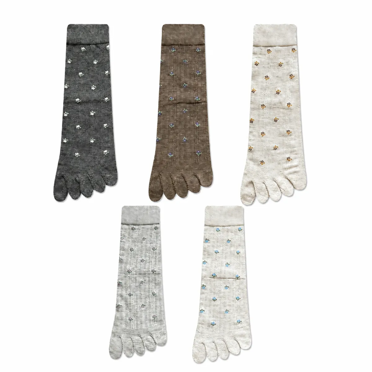Five Toe Floral Socks - 5 Pack Comfortable Anti-Pilling Cotton Socks