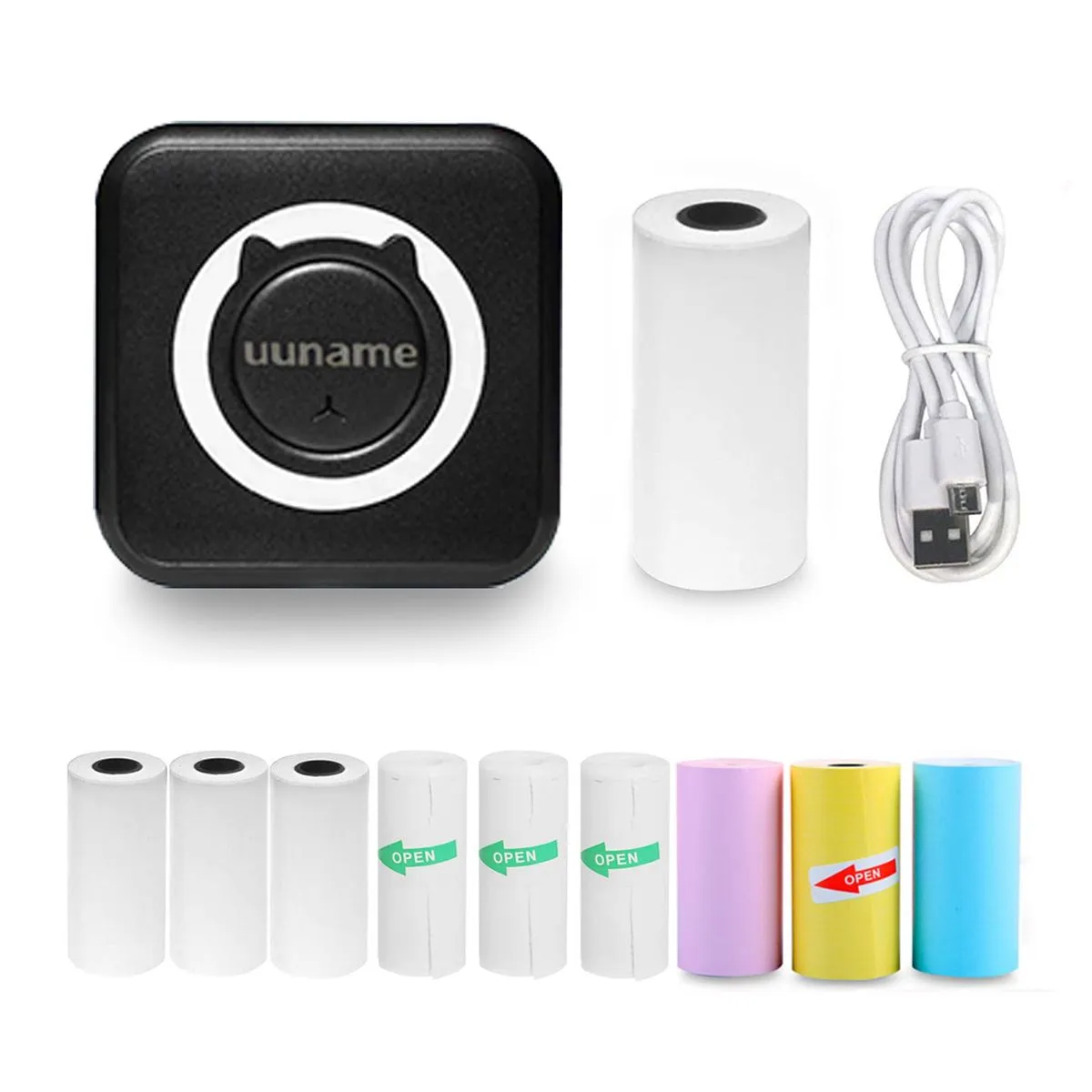 Uuname Bluetooth Mini Thermal Printer with 9 Rolls Thermal Paper - C15M9 - Black