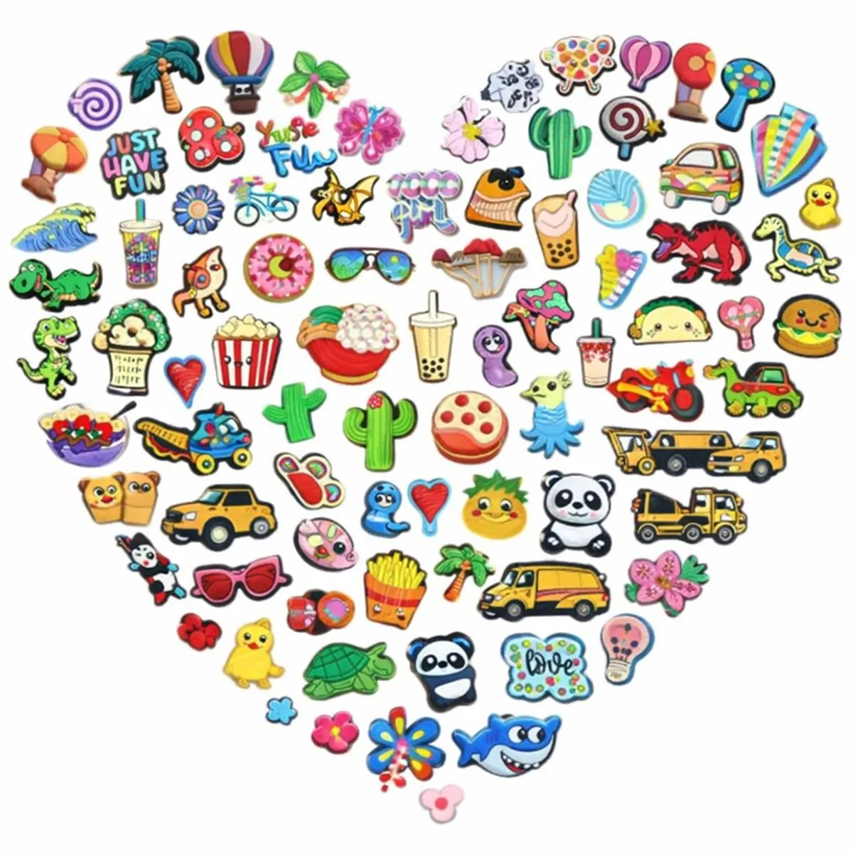 100pcs Shoe Charms Decorations PVC Mixed Removable DIY for Kids Adults