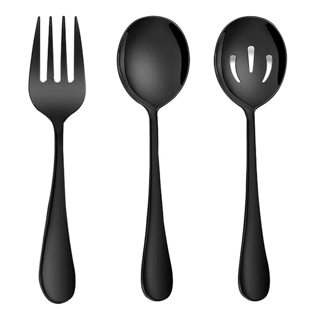 Stainless Steel Serving Utensils, Buffet Large Serving Flatware Set - Matte Black