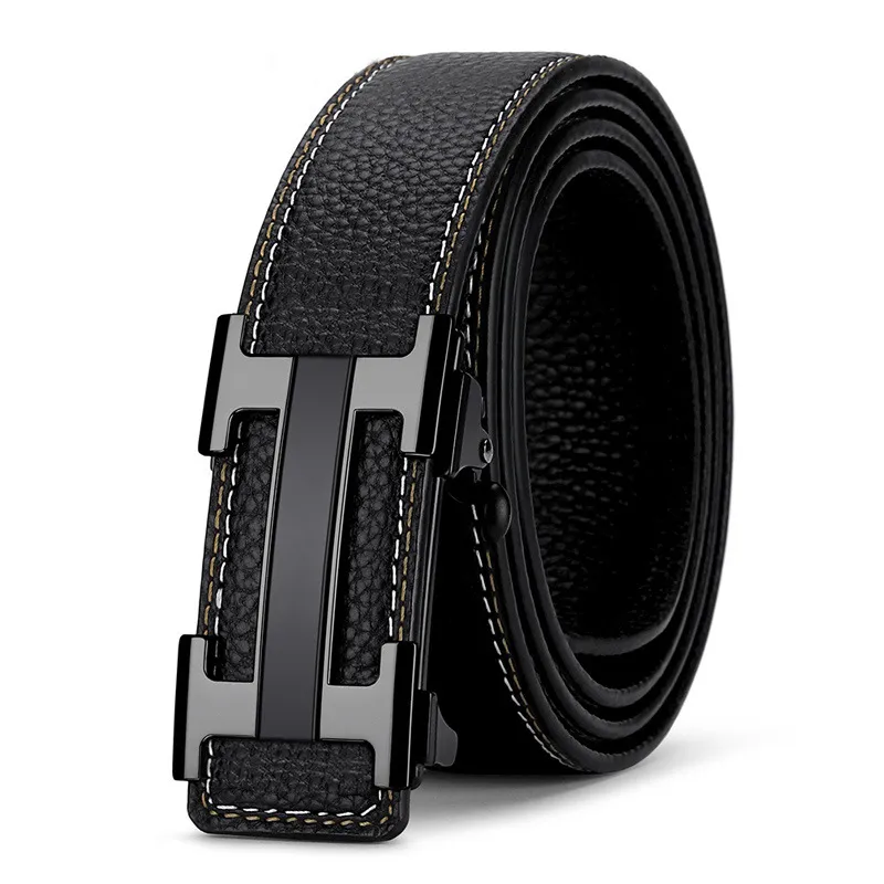 Durable Textured Leather Dress Belt - Modern H Buckle with Contrast