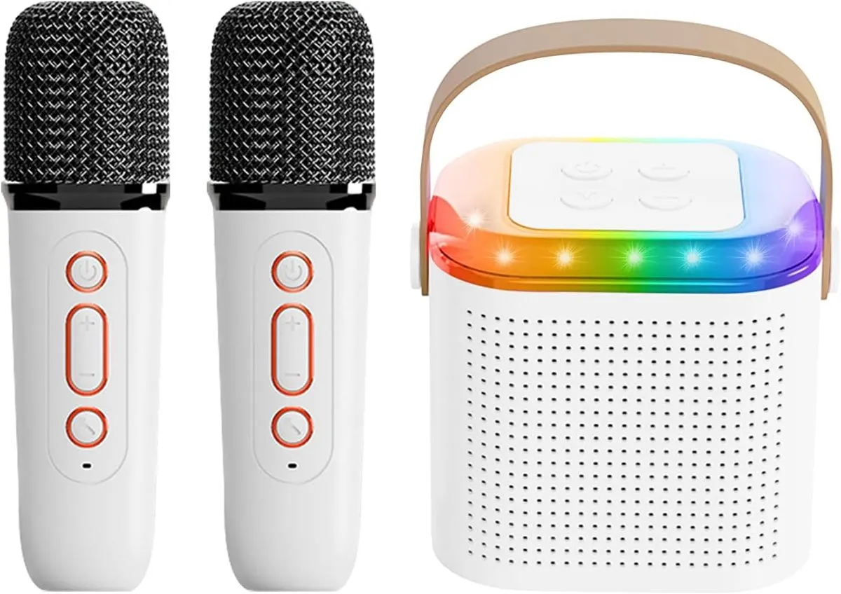 Karaoke Machine,Portable Bluetooth Mini Microphone Singing Speaker-White