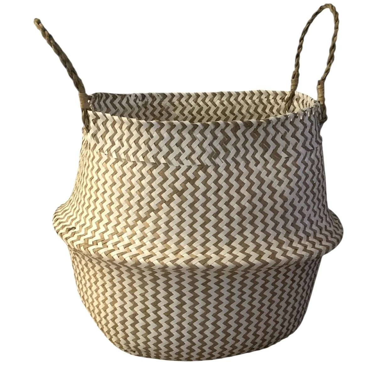 Large Seagrass Belly Basket Planter - Brown, White