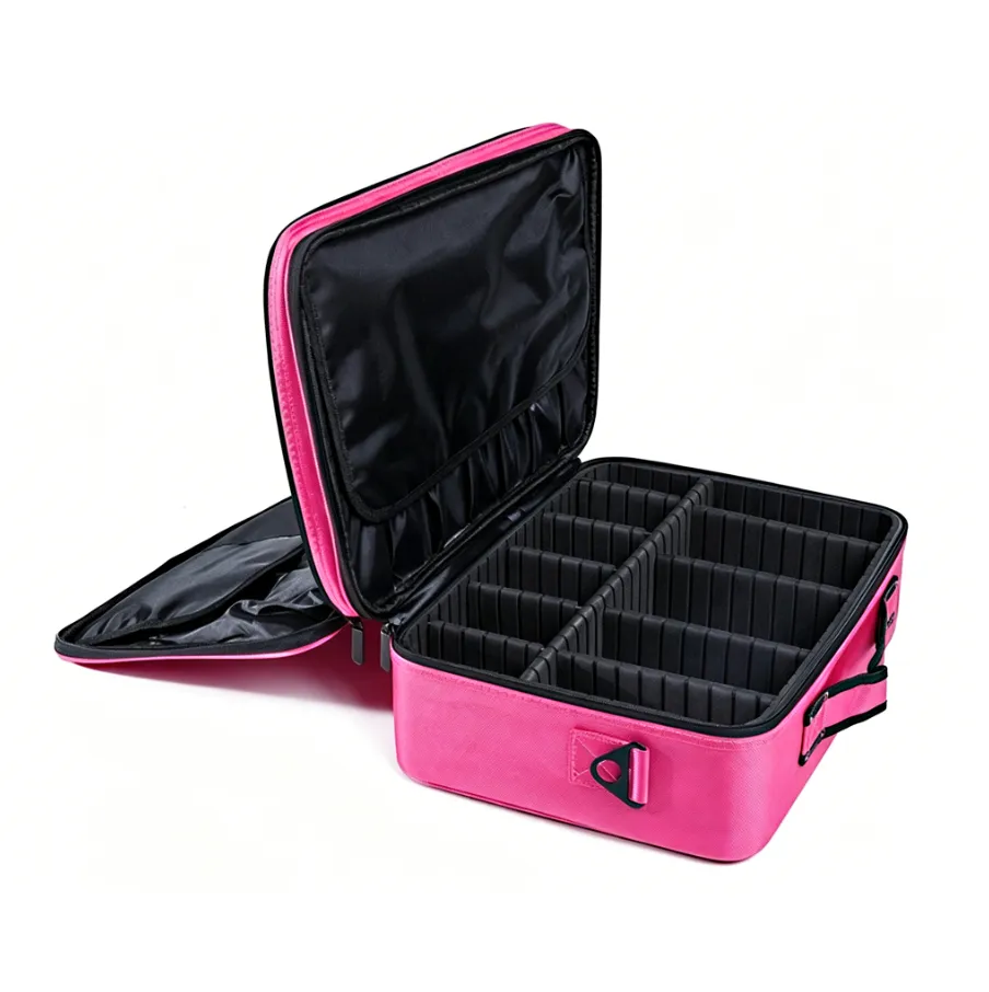 Three-Layer Organizer Bag,Multi-Functional Handheld Cosmetic Bag-Rose rRed