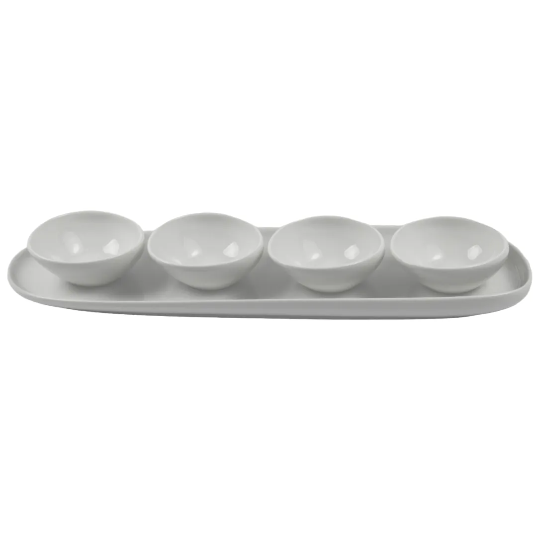 Irregular Plate with 4 Bowls of White