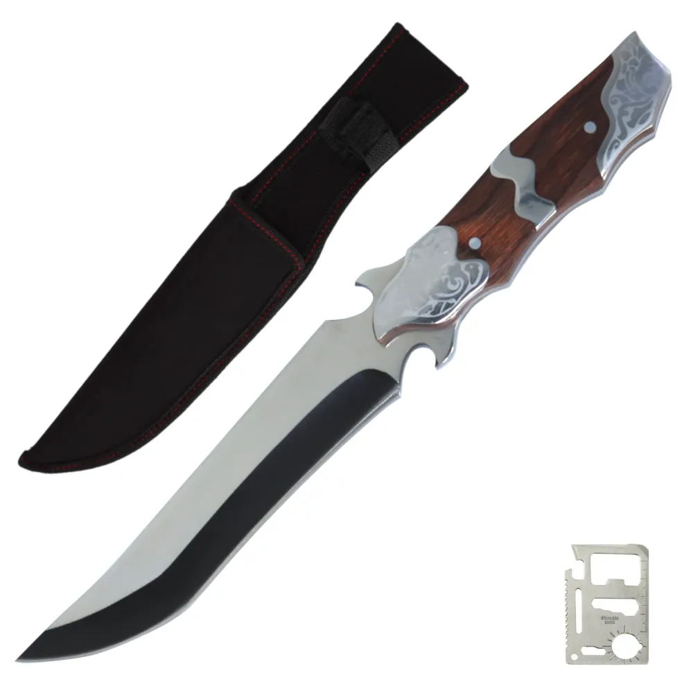 Outdoor Hunting and Camping Knife with Floral Design and Multi-Tool Card