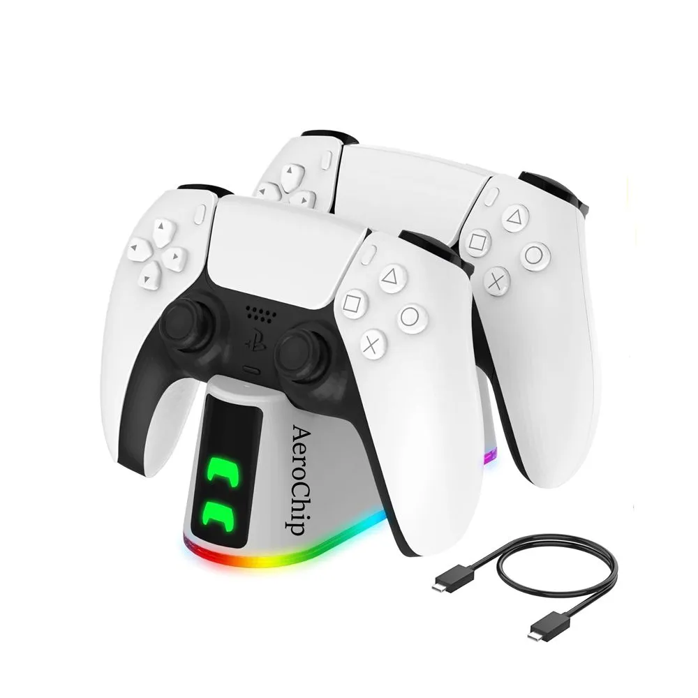 Compatible With PS5 Twin Charging Dock Multi Color RGB Lighting-White